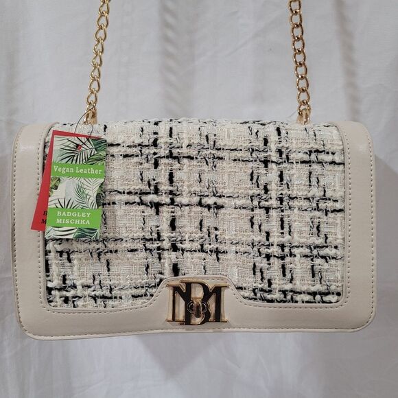 Retails $129 Badgley Mischka Small Wool tweed Crossbody Bag- Ivory/Off White NWT - Picture 14 of 14